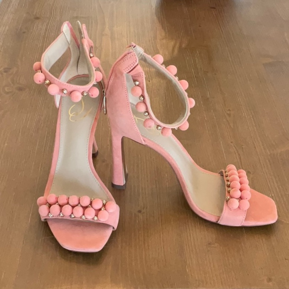 Jessica Simpson Pink Heels with Pom-Pom Details